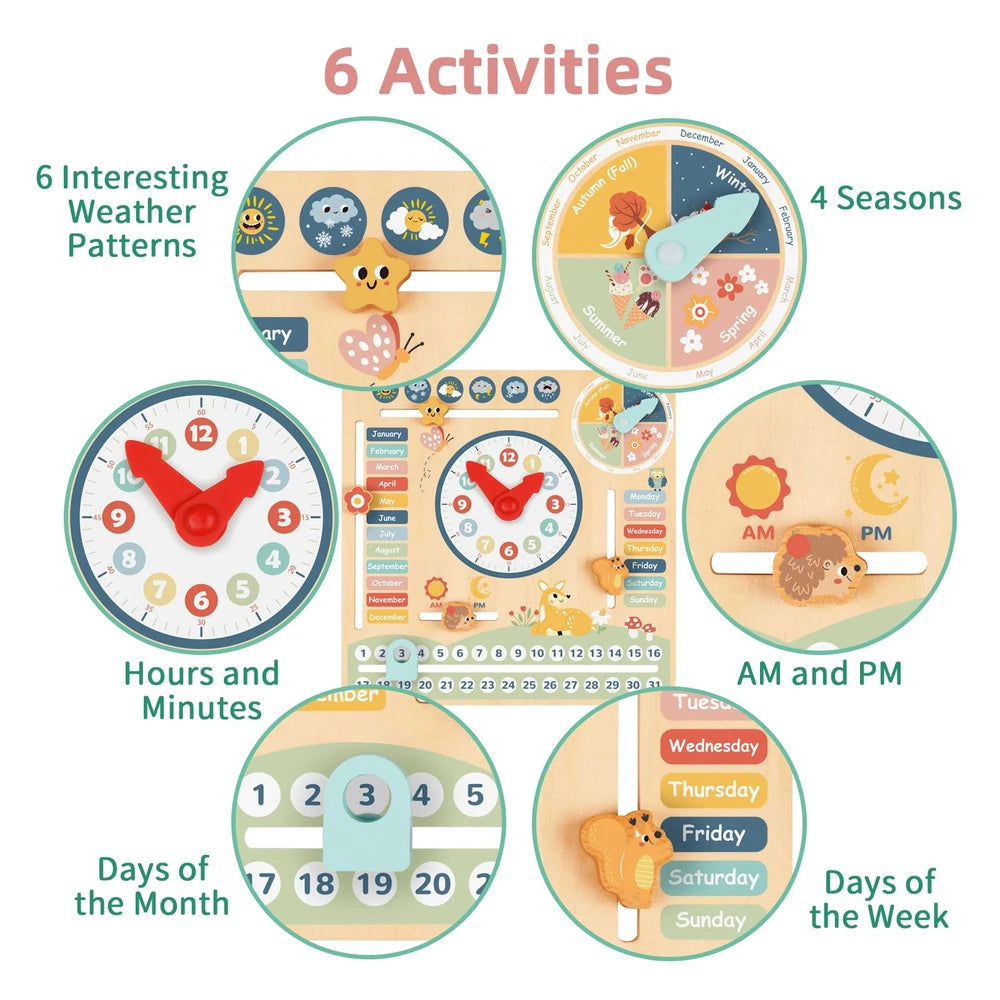 Wooden Calendar & Clock Activity Board