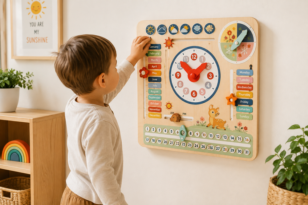 Wooden Calendar & Clock Activity Board