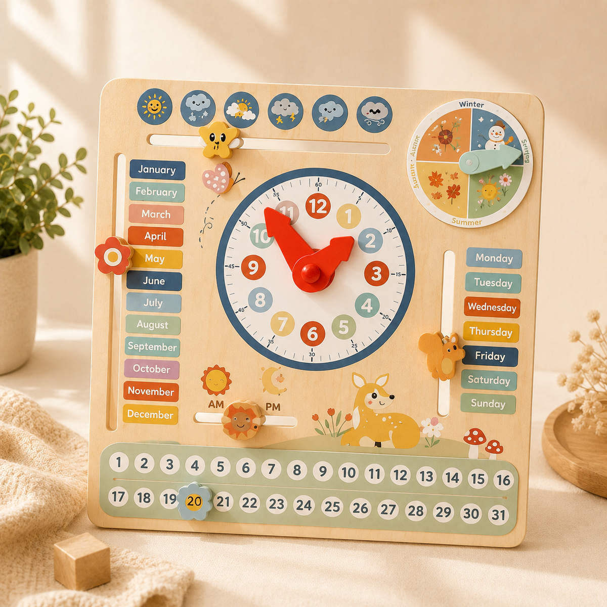 Wooden Calendar & Clock Activity Board